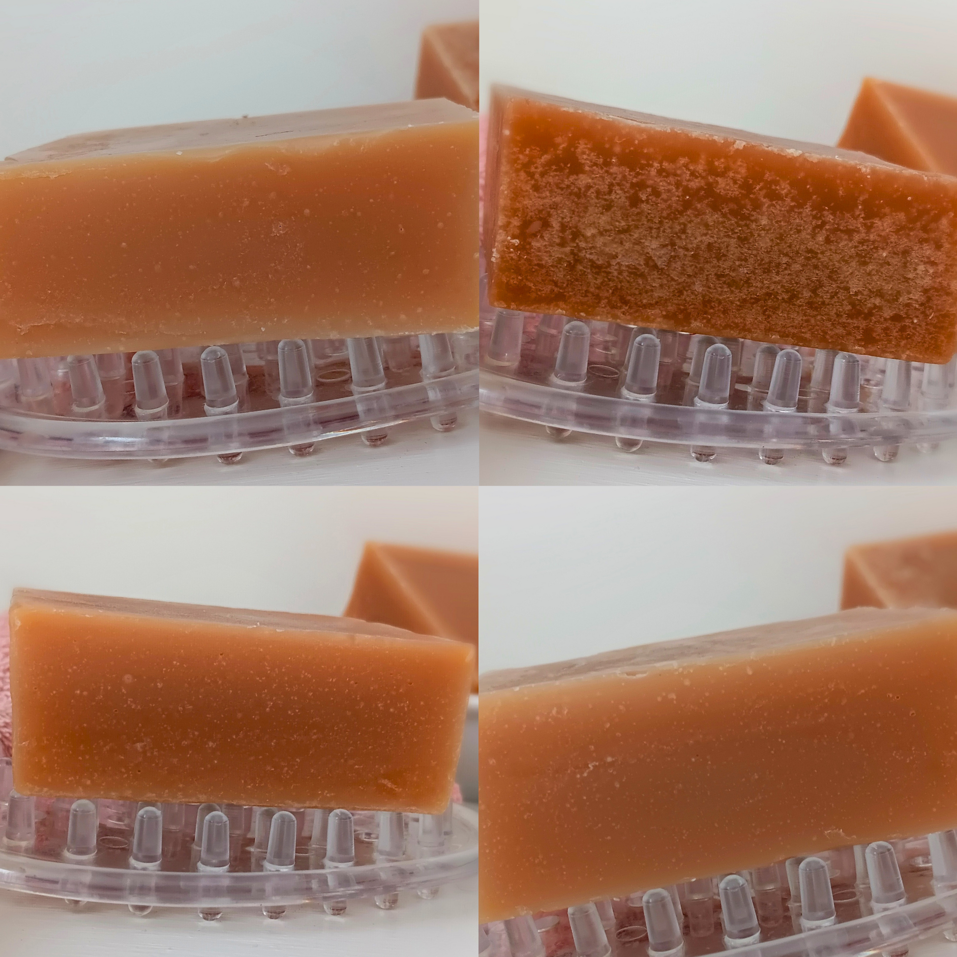 Collage of goat's milk soap bars on a white background